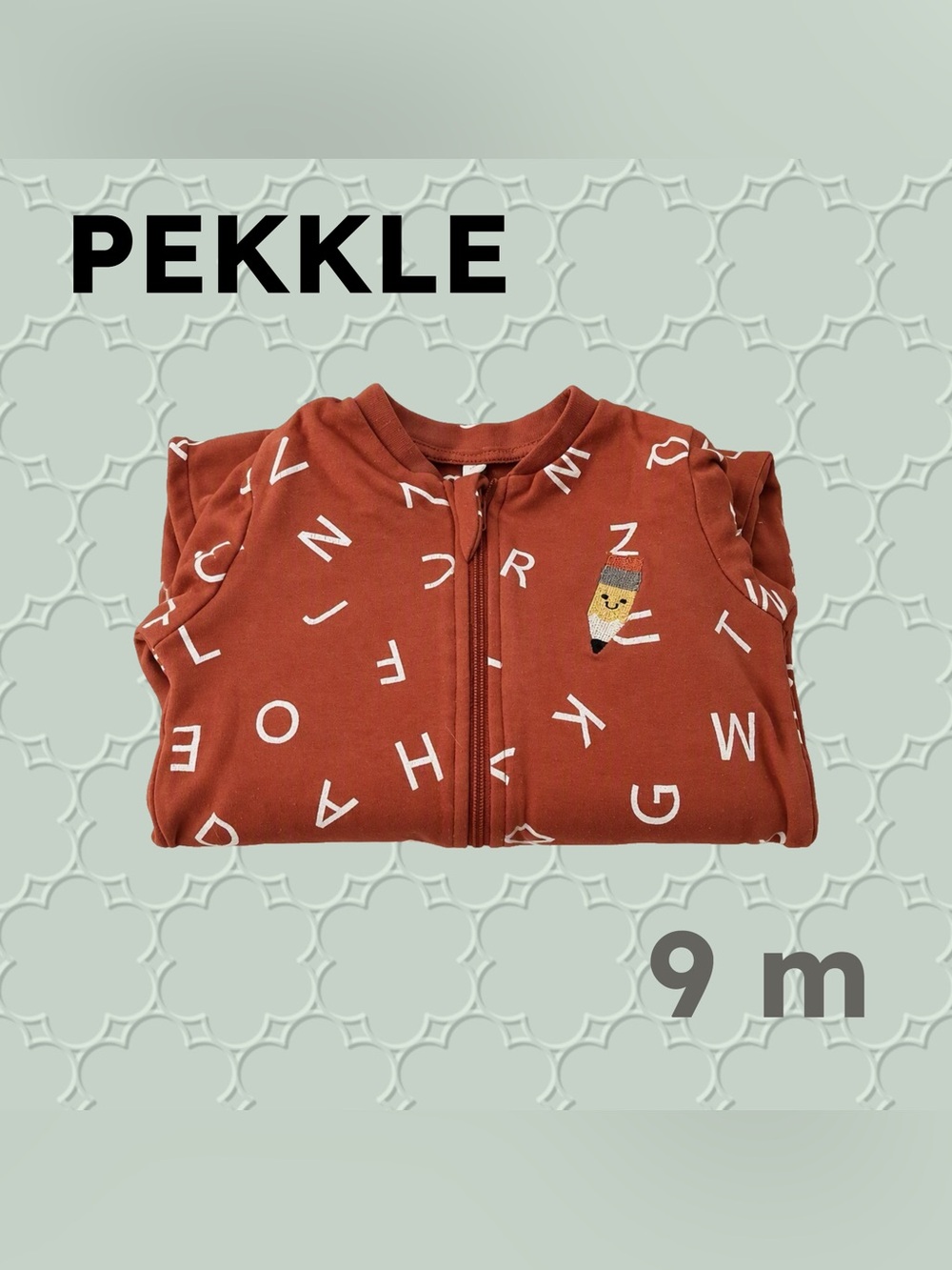 🇨🇦👍GUC PEKKLE | 9 m | Unisex Orange Letters print baby Footed PJ organic cotton